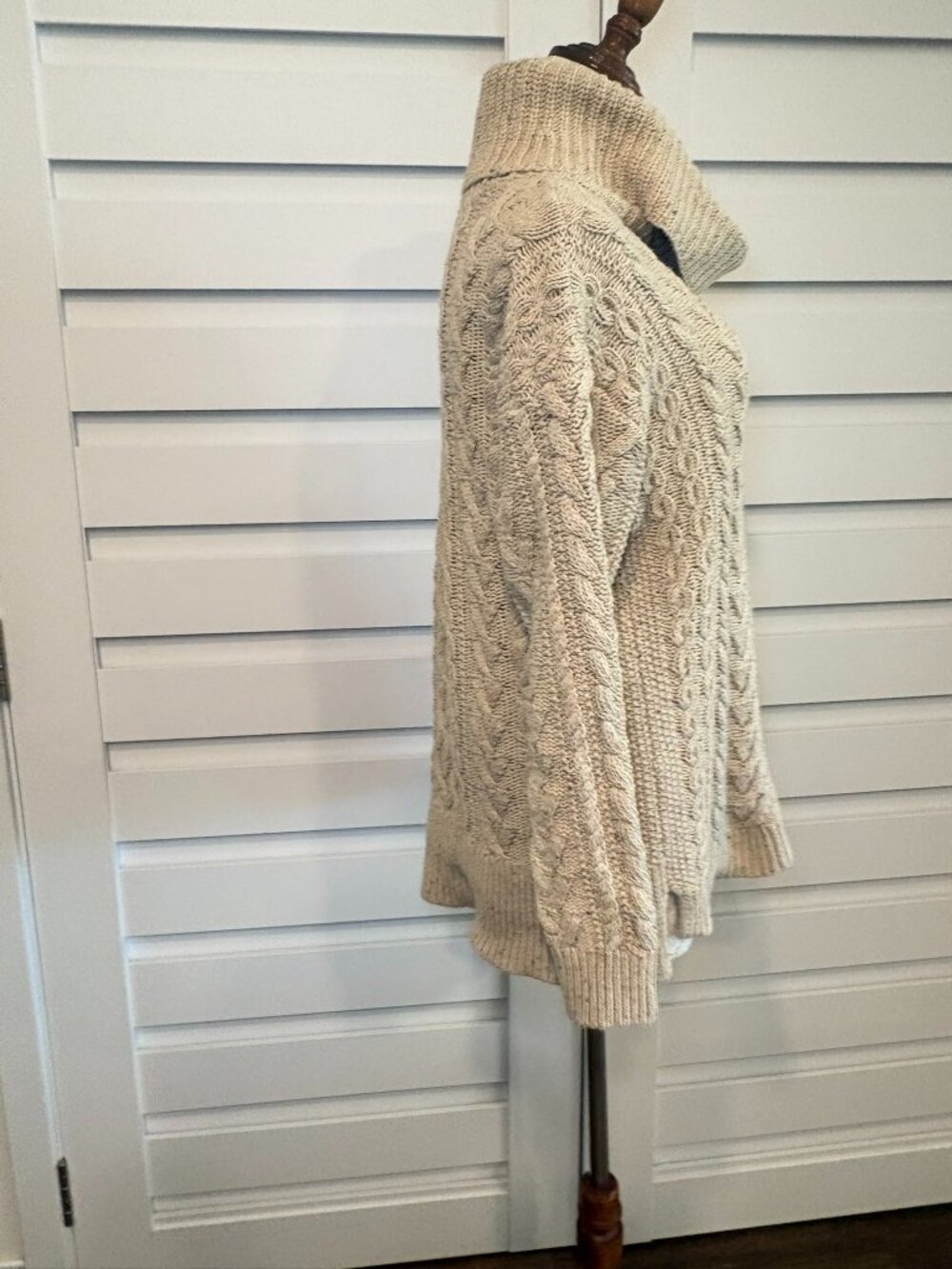 Lauren Ralph Lauren Oatmeal Cable Knit Cowl Neck Soft Fisherman Sweater XL - Picture 6 of 12